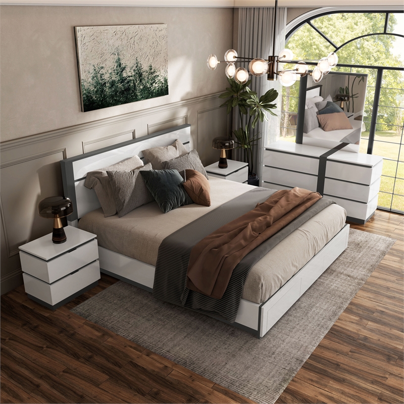 Bowery Hill 5pc Wood Storage Bed Set in White Metallic Gray - Cal King
