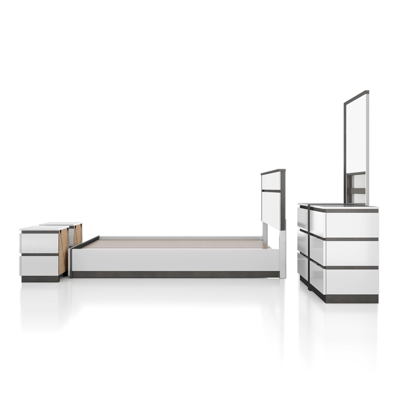 Bowery Hill 5pc Wood Storage Bed Set in White Metallic Gray - King