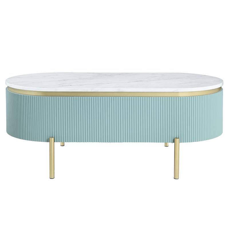Bowery Hill Glam 2-Piece Coffee Table Set in Light Teal and Gold Finish