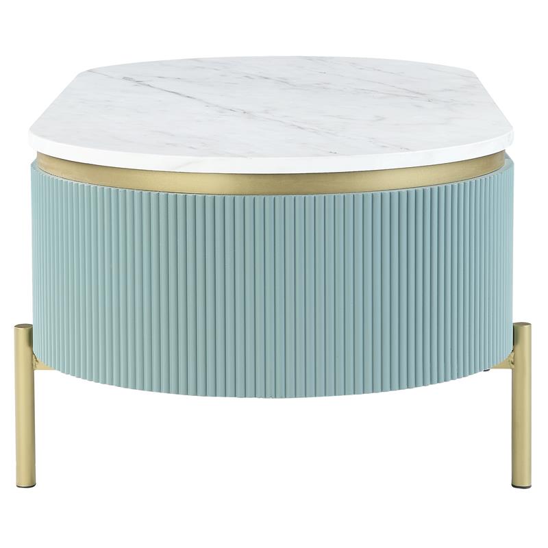 Bowery Hill Glam 2-Piece Coffee Table Set in Light Teal and Gold Finish