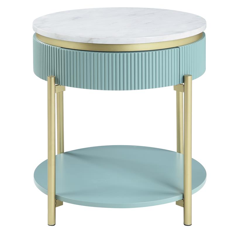 Bowery Hill Glam 2-Piece Coffee Table Set in Light Teal and Gold Finish