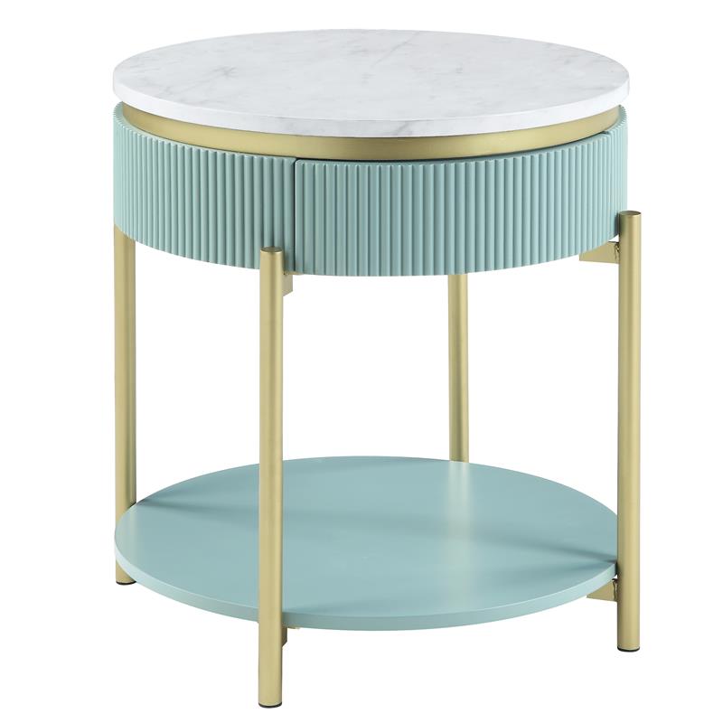 Bowery Hill Glam 2-Piece Coffee Table Set in Light Teal and Gold Finish