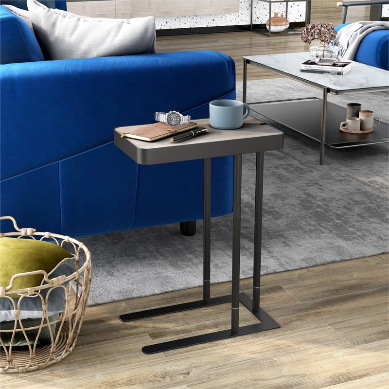 Bowery Hill Industrial Adjustable Side Table in Sand Black and Grey Finish