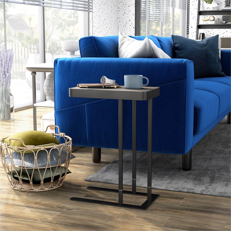 Bowery Hill Industrial Adjustable Side Table in Sand Black and Grey Finish