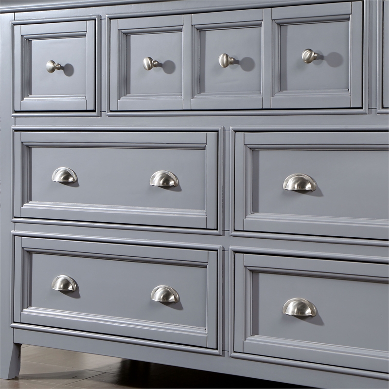 Bowery Hill Transitional 7-Drawer Dresser with Mirror in Gray Finish