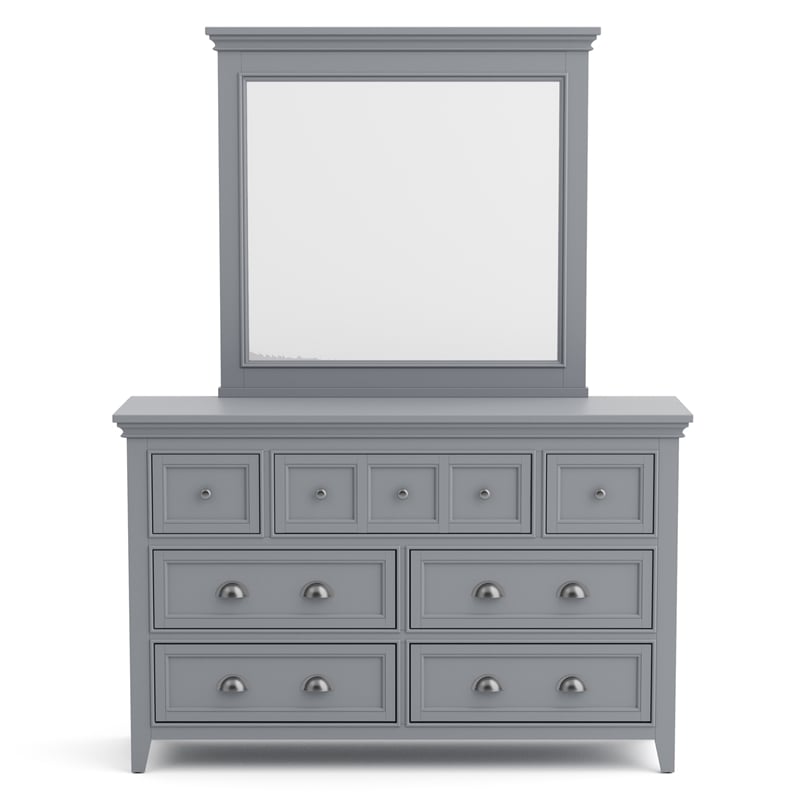 Bowery Hill Transitional 7-Drawer Dresser with Mirror in Gray Finish