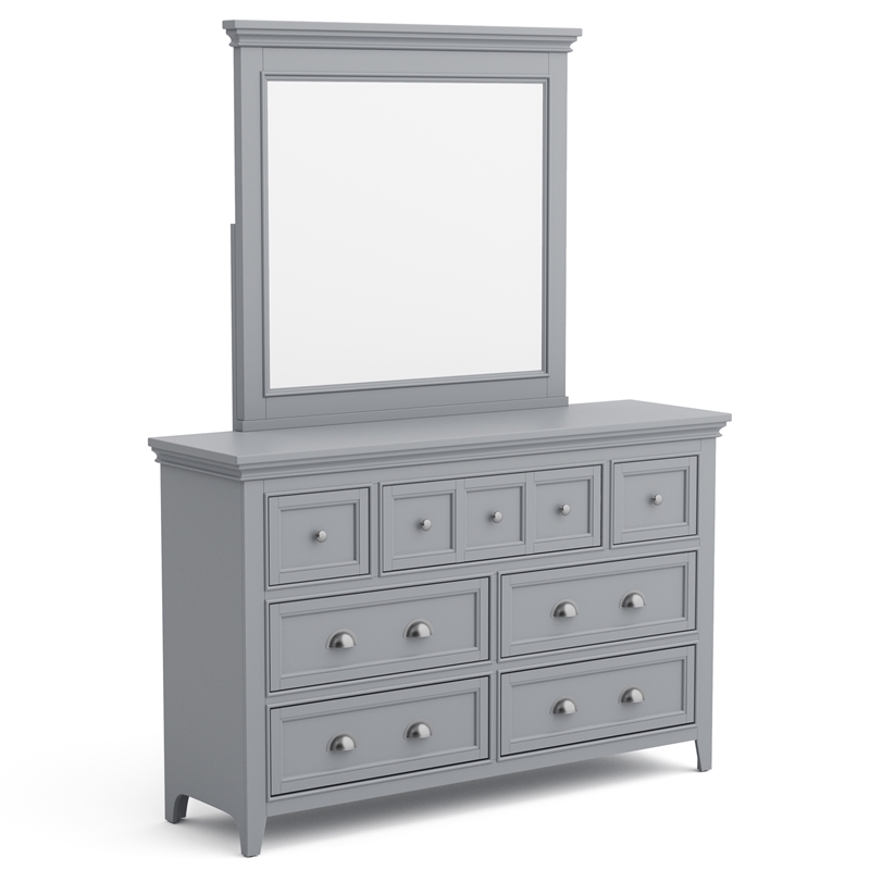 Bowery Hill Transitional 7-Drawer Dresser with Mirror in Gray Finish