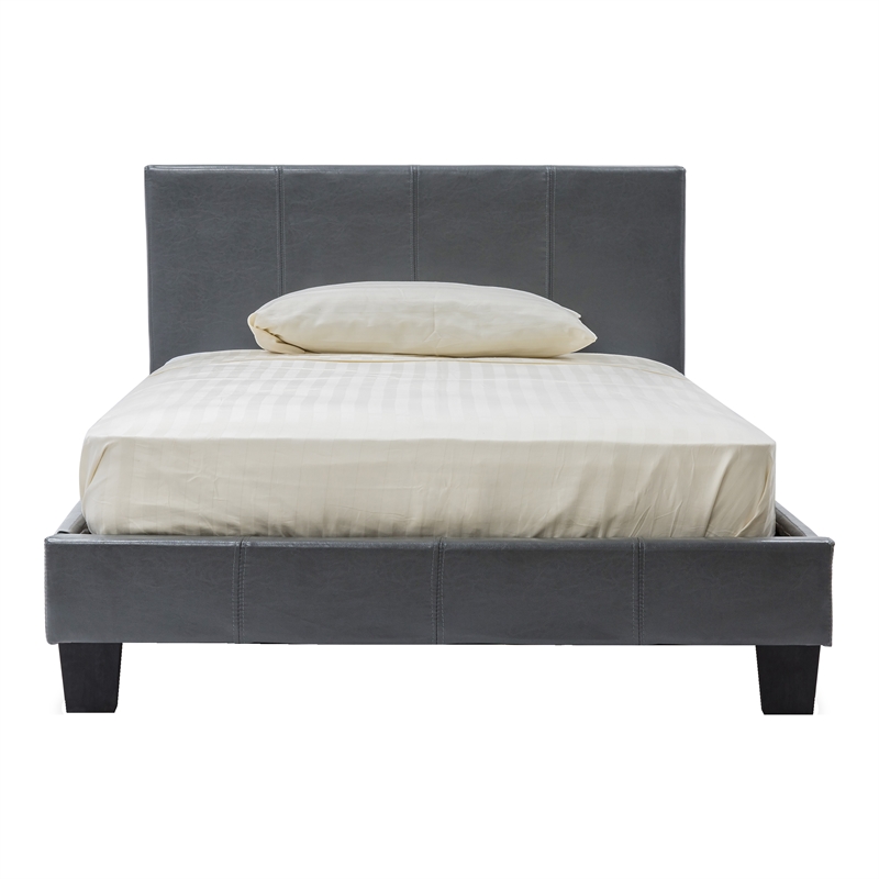 Bowery Hill Eastern King Faux Leather Platform Bed with Mattress in Gray