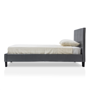 Bowery Hill Eastern King Faux Leather Platform Bed with Mattress in Gray