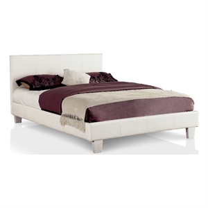 Bowery Hill Upholstered White Faux Leather Queen Platform Bed with Mattress