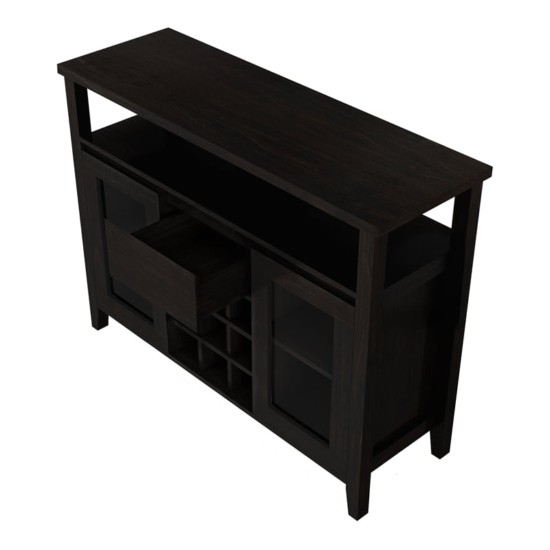 Bowery Hill Modern Buffet Table with 9-Bottle Wine Rack in Espresso Wood