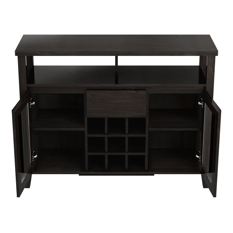 Bowery Hill Modern Buffet Table with 9-Bottle Wine Rack in Espresso Wood