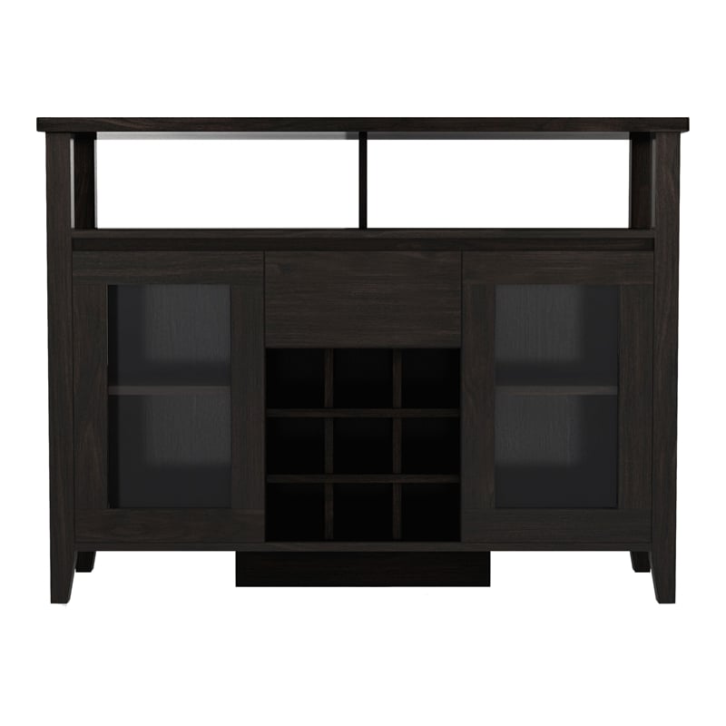 Bowery Hill Modern Buffet Table with 9-Bottle Wine Rack in Espresso Wood