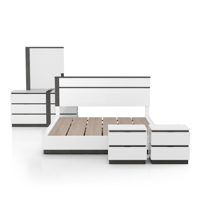 Bowery Hill 5pc Wood Storage Bed Set in White with Cal King Size