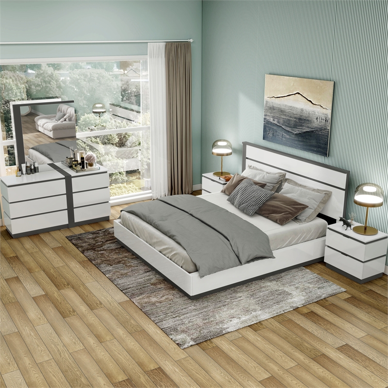 Bowery Hill 5pc Wood Storage Bed Set in White with Cal King Size