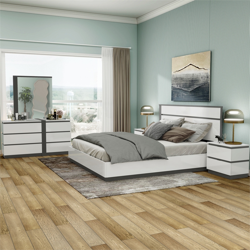 Bowery Hill 5pc Wood Storage Bed Set in White with Cal King Size