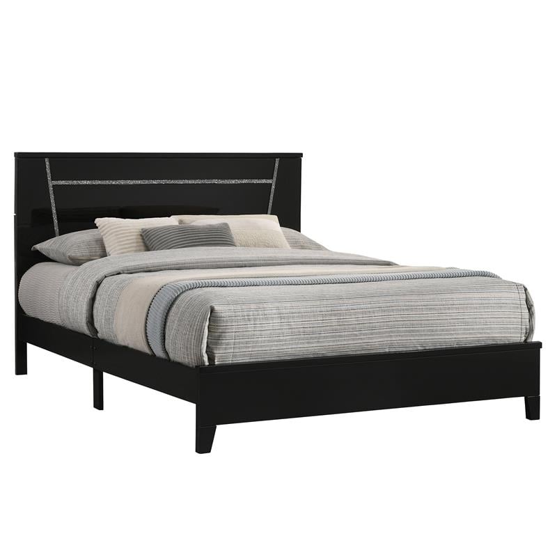 Bowery Hill Contemporary Wood Platform Cal King Bed in Gloss Black