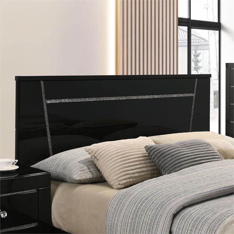 Bowery Hill Contemporary Wood Platform Cal King Bed in Gloss Black