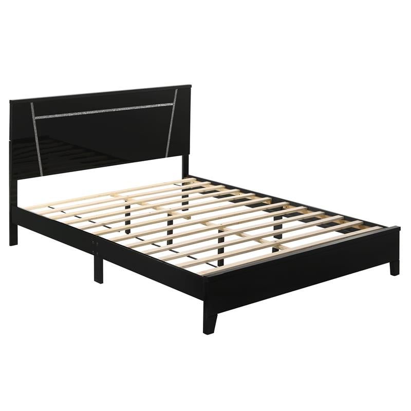 Bowery Hill Contemporary Wood Platform Cal King Bed in Gloss Black