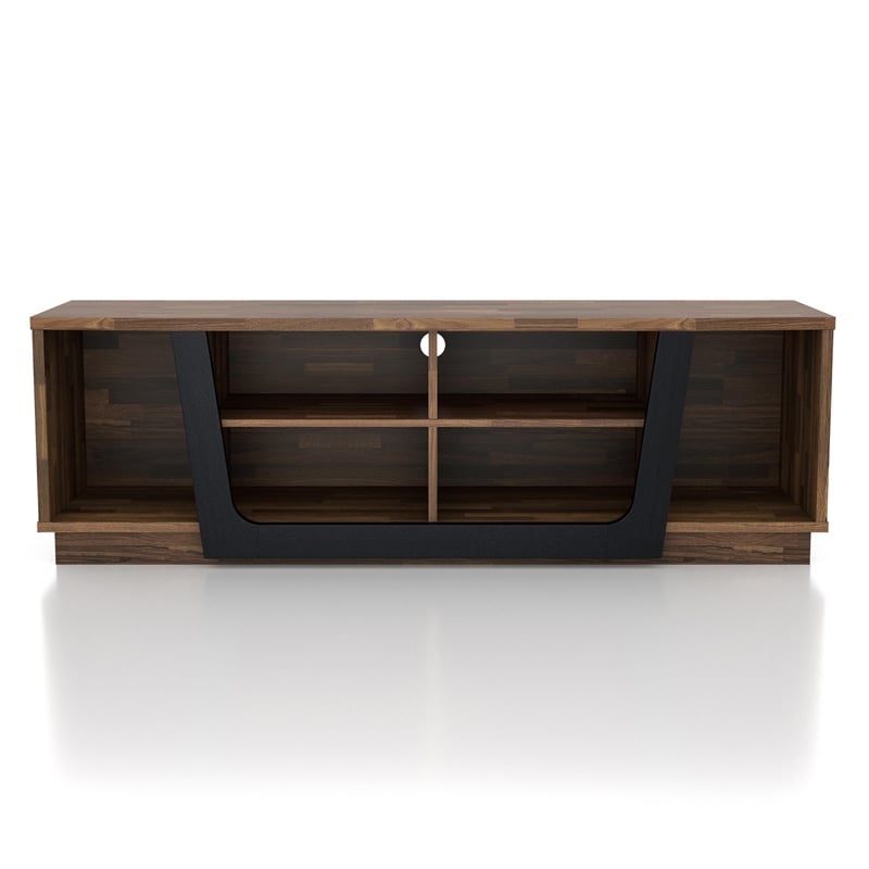 Bowery Hill 6-Shelf TV Stand in Light Hickory Brown and Black Finish
