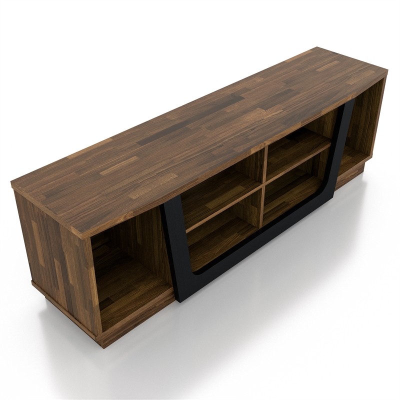 Bowery Hill 6-Shelf TV Stand in Light Hickory Brown and Black Finish