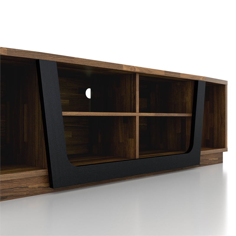 Bowery Hill 6-Shelf TV Stand in Light Hickory Brown and Black Finish