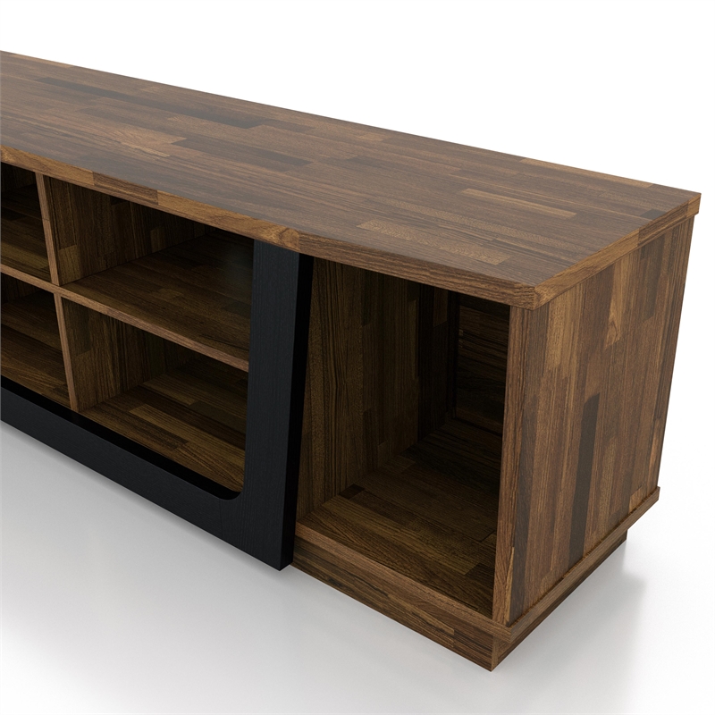 Bowery Hill 6-Shelf TV Stand in Light Hickory Brown and Black Finish
