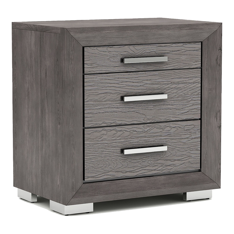 Bowery Hill 3pc Wood Bedroom Set in Gray with Queen Bed & 2 Nightstands
