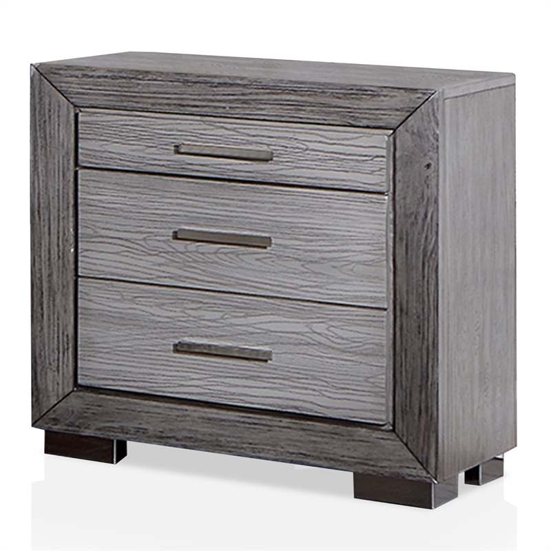 Bowery Hill 3pc Wood Bedroom Set in Gray with Queen Bed & 2 Nightstands
