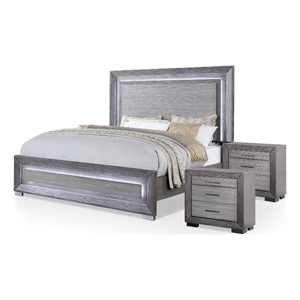 Bowery Hill 3pc Wood Bedroom Set in Gray with Queen Bed & 2 Nightstands