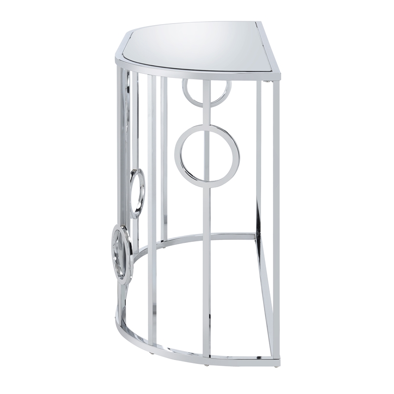 Bowery Hill Metal Half-Circle Sofa Table with Glass Top in Chrome
