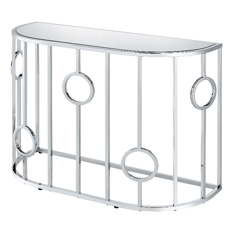 Bowery Hill Metal Half-Circle Sofa Table with Glass Top in Chrome