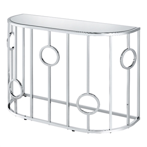 Bowery Hill Metal Half-Circle Sofa Table with Glass Top in Chrome
