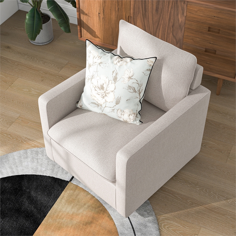 Bowery Hill Linen Fabric Swivel Armchair with Steel Base in Beige