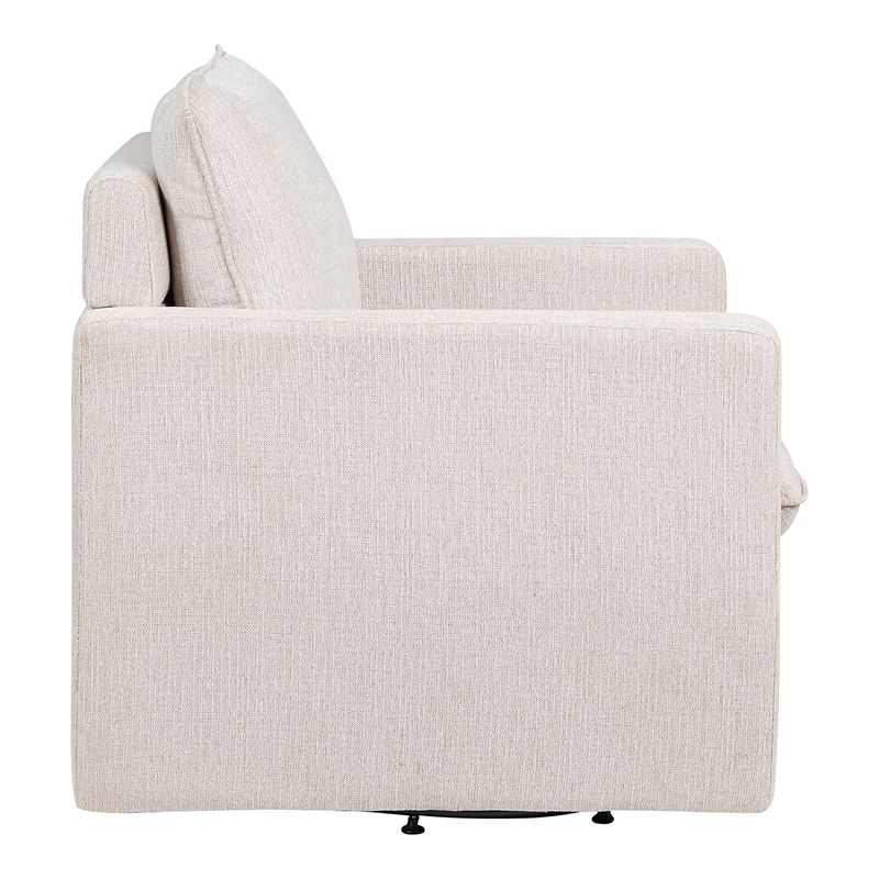 Bowery Hill Linen Fabric Swivel Armchair with Steel Base in Beige