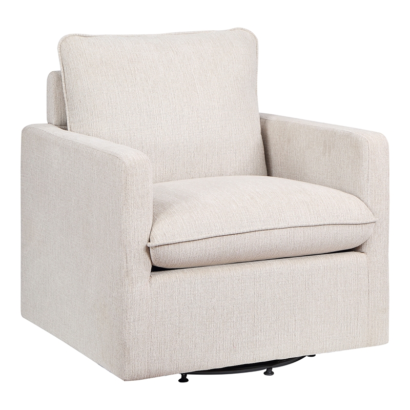 Bowery Hill Linen Fabric Swivel Armchair with Steel Base in Beige