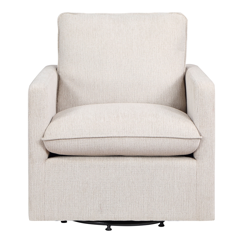 Bowery Hill Linen Fabric Swivel Armchair with Steel Base in Beige