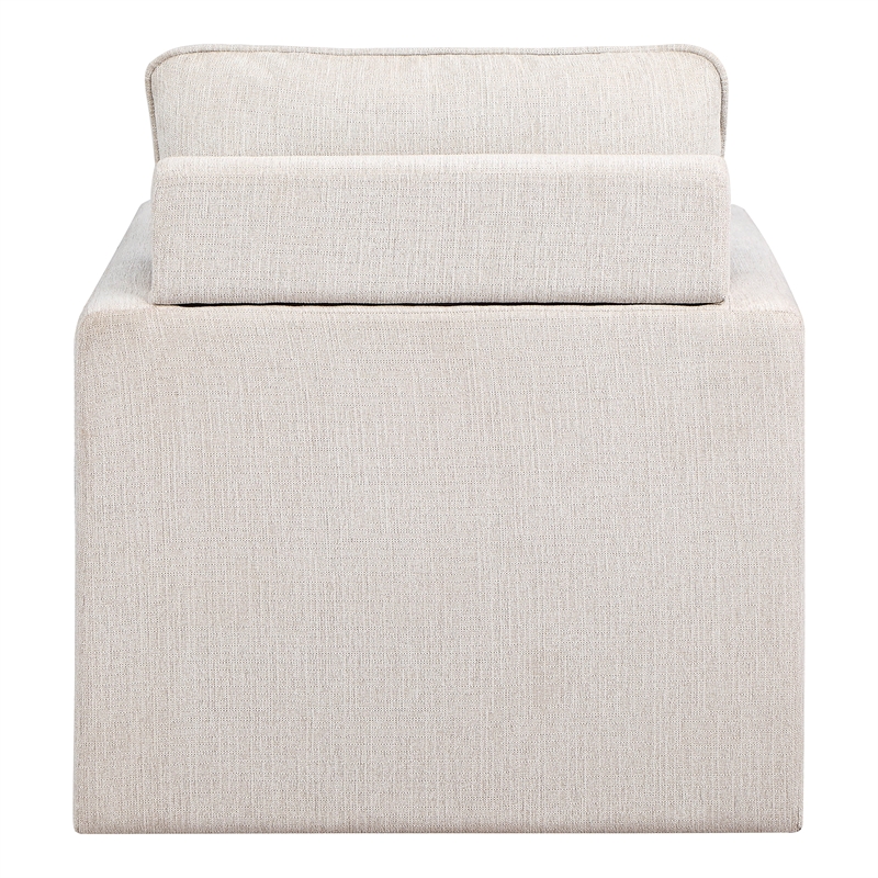 Bowery Hill Linen Fabric Swivel Armchair with Steel Base in Beige