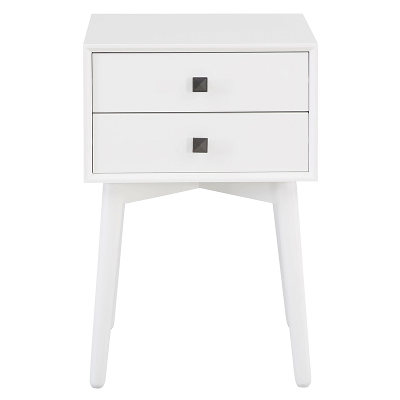 Bowery Hill Mid-Century 2-Drawer Side Table in White Wood