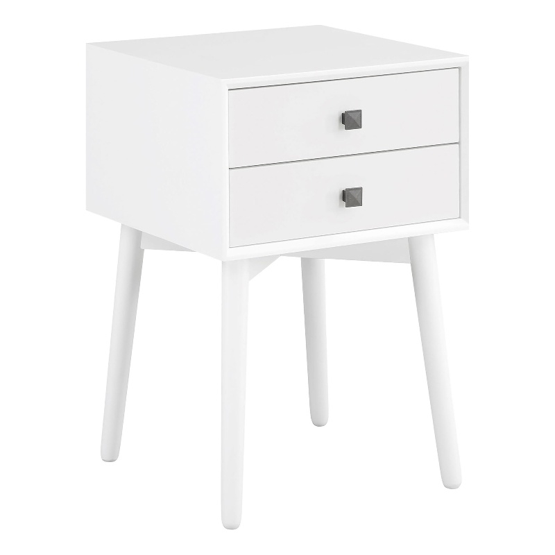 Bowery Hill Mid-Century 2-Drawer Side Table in White Wood