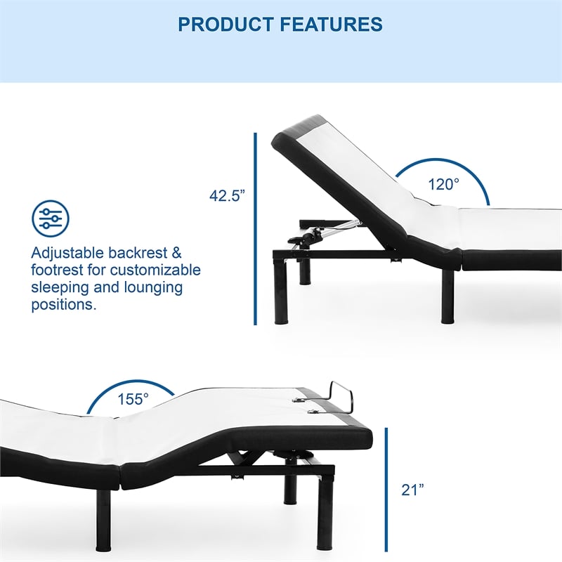 Bowery Hill Dual Motor Adjustable Full Bed Base in Black Metal