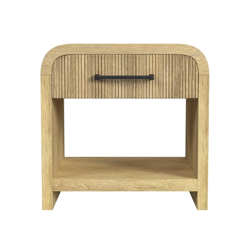 Bowery Hill Natural Wood End Table with USB Port and Storage Drawer