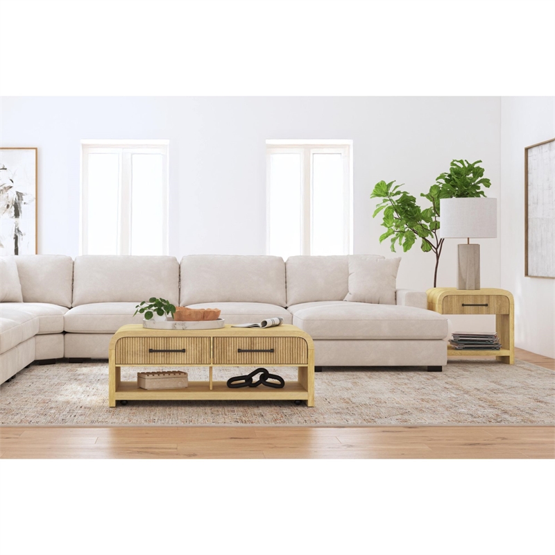 Bowery Hill Natural Wood End Table with USB Port and Storage Drawer