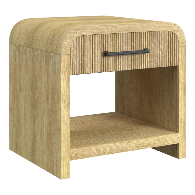 Bowery Hill Natural Wood End Table with USB Port and Storage Drawer