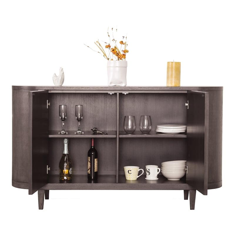 Bowery Hill Solid Rubberwood 3-Door Server in Ash Gray with Shelves