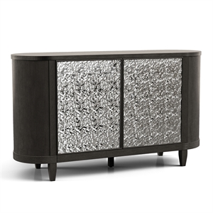 Bowery Hill Solid Rubberwood 3-Door Server in Ash Gray with Shelves