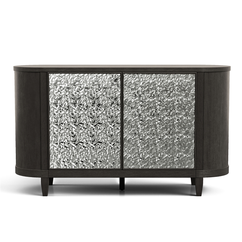 Bowery Hill Solid Rubberwood 3-Door Server in Ash Gray with Shelves