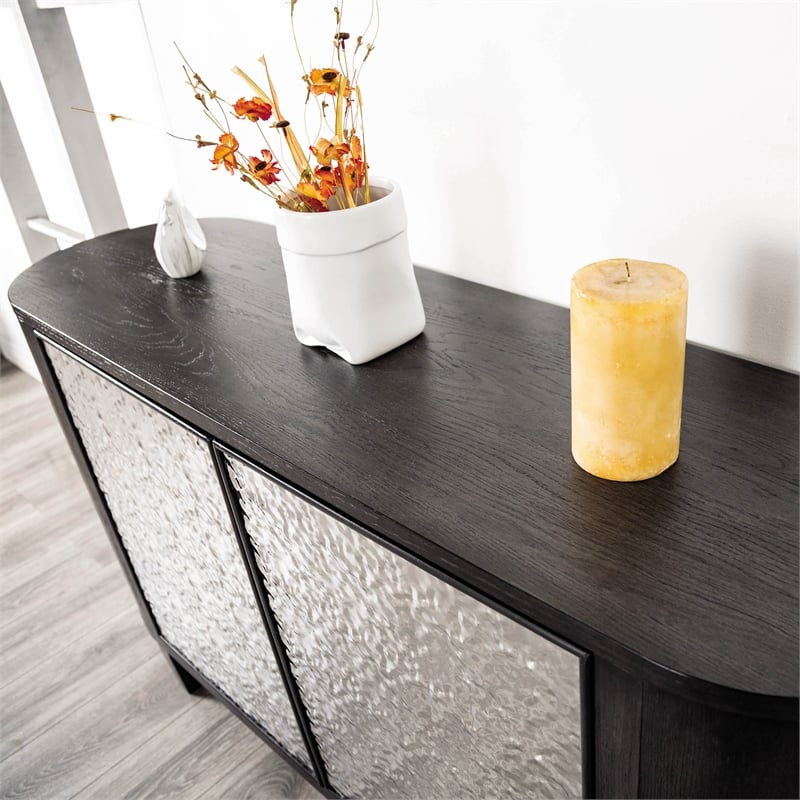 Bowery Hill Solid Rubberwood 3-Door Server in Ash Gray with Shelves