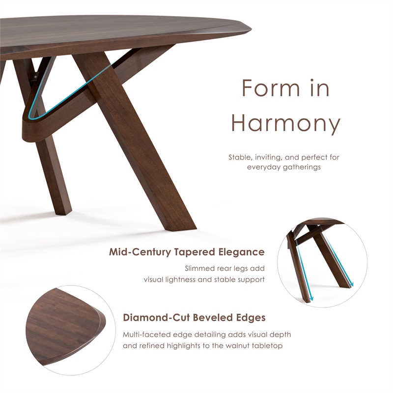 Bowery Hill Solid Wood Dining Table with 3D Cuts Top in Rich Walnut