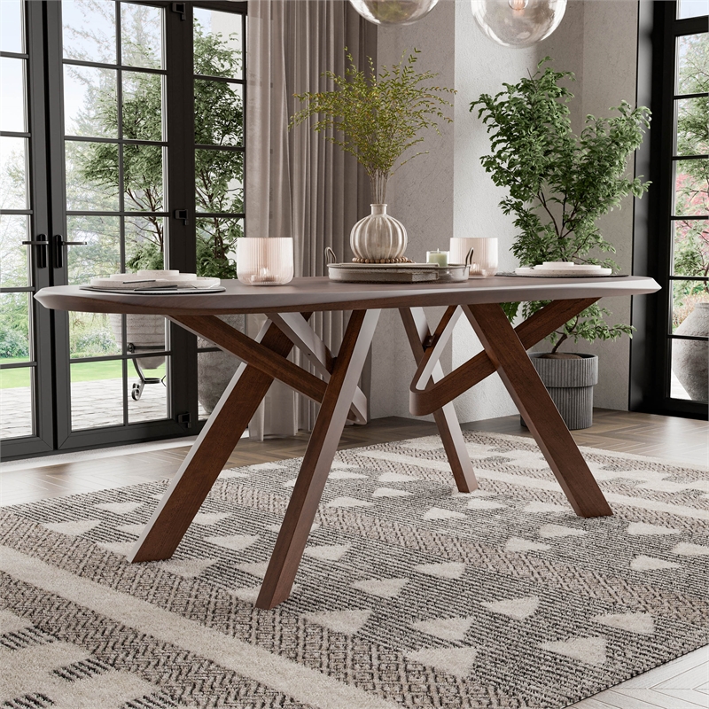 Bowery Hill Solid Wood Dining Table with 3D Cuts Top in Rich Walnut